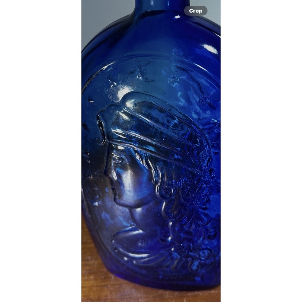 Vintage Cobalt Blue Lady Liberty And American Eagle Glass Bottle/Vase W Cork